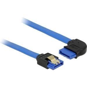 DeLOCK - SATA-kabel - Seriell ATA 150/300/600 - SATA (R) rät vinkel mot SATA (R) rak - 50 cm - Snäppt - Blå (84991)