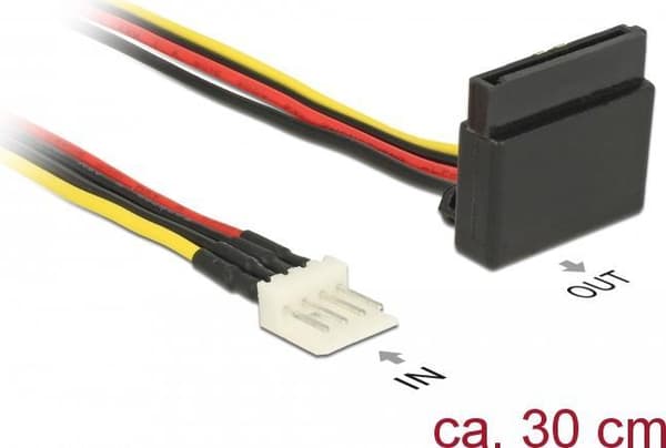 DeLOCK - Strømforsyning - 4-bens mini-strømforsyningsstik (M) til SATA-strøm (R) vinklet opad - 5 / 12 V - 30 cm (85511)