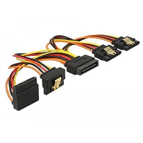 DeLOCK - Verkkojakaja - SATA-virta (S) suoraan SATA-virtalähteeseen (R) kulmassa / suora - 3,3 / 5 / 12 V - 15 cm - napsautettu - musta, keltainen, pu