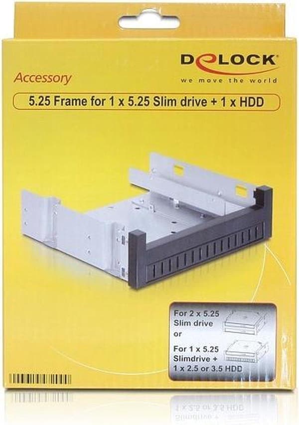 2x 5,25'' slankt drev eller 1x 5,25'' slankt drev + 1x 2,5''/3,5'' HDD/SSD til 5,25'' slot monteringsramme / sort