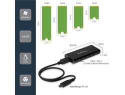 StarTech.com M.2 SSD Enclosure for M.2 SATA SSDs - USB 3.1 (10Gbps) with USB-C Cable - External Enclosure for USB-C Host - Aluminum (SM21BMU31C3) - st Sort, Sølv