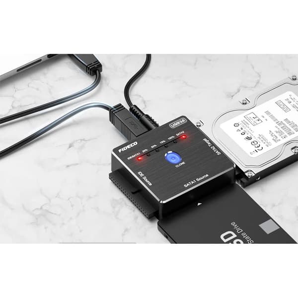 Fideco PL06 Harddiskadapter – USB 3.0, SATA/IDE, Offline Kloning uten PC