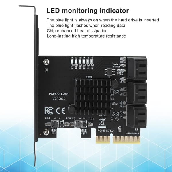 Udvidelseskort PCIE til 6Port SATA3.0-harddisk 6G PCIE3.0 GEN3 4X Interface Hub-adapter