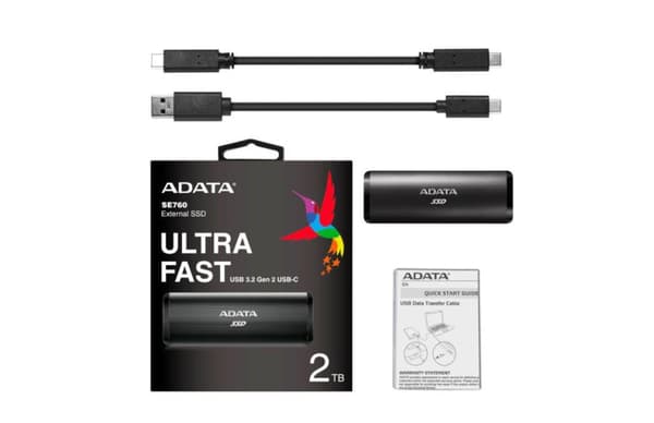 SSD. extern ADATA SE760, 2TB, USB 3.2 Type-C, R/W: 530/460 MB/s, negru, "ASE760-2TU32G2-CBK" (timbru verde 0.18 lei)