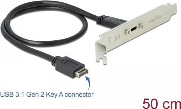 Delock Slot-fäste - USB-konsol - 20-stifts USB 3.1 header (M) till USB-C (W) - 20 V - 3 A - 50 cm - svart (89936)