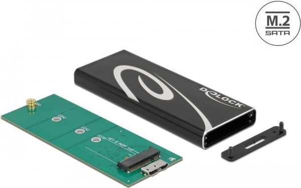 Delock SuperSpeed USB eksternt kabinet til M.2 SATA SSD-nøgle B Sort