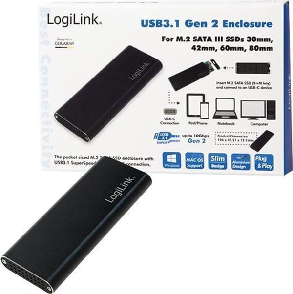 LogiLink UA0314 Lagerdrevkabinet M.2 SDD-kabinet Sort Sort