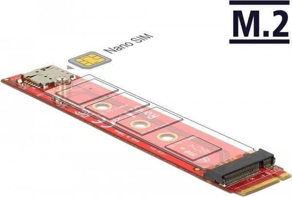 DeLOCK Adapter M.2 nøgle B han > M.2 nøgle B slot port saver + Nano SIM slot - hukommelsescontroller - M.2 kort - M.2 kort