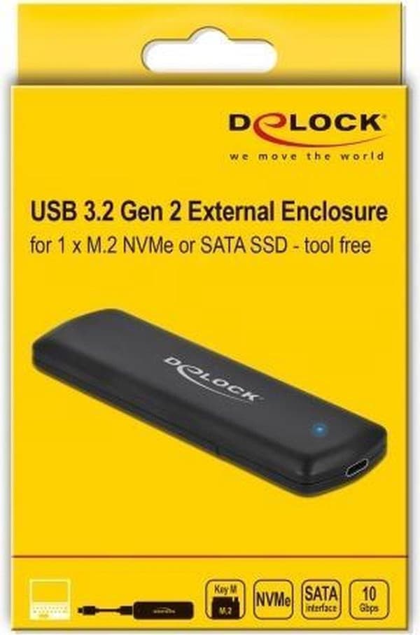 DeLOCK eksternt USB Type-C™ Combo kabinet til M.2 NVMe PCIe eller SATA SSD interfacekort/adapter