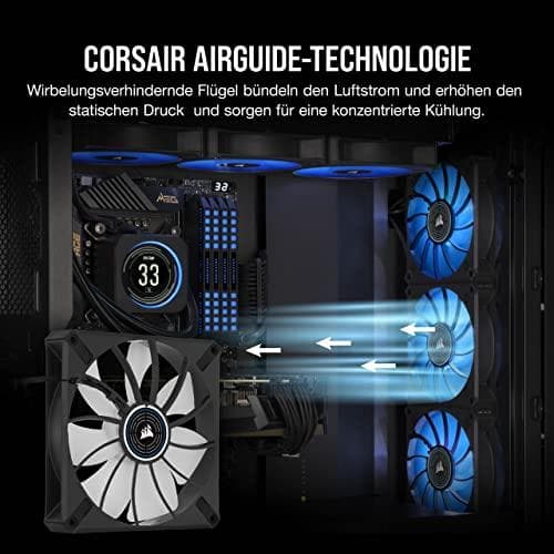 Corsair ML140 LED ELITE 140 mm PWM-fläkt med lysdioder (CORSAIR AirGuide Technology, magnetiska levitationslager, upp till 1600 rpm, åtta ljusa lysdio