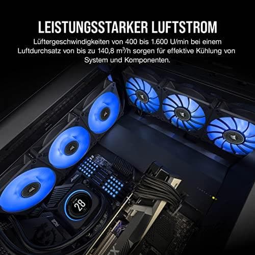 Corsair ML140 LED ELITE 140 mm PWM-fläkt med lysdioder (CORSAIR AirGuide Technology, magnetiska levitationslager, upp till 1600 rpm, åtta ljusa lysdio