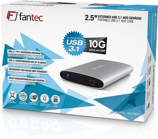 Fantec ALU-25U31 2,5'' HDD/SSD kabinet sølv