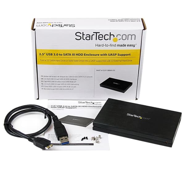 StarTech.com 2,5 tommer aluminium USB 3.0 ekstern SATA III SSD-harddiskkabinet med UASP til SATA 6 Gbps bærbar ekstern harddisk