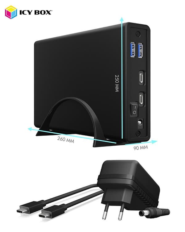 ICY BOX 60087 3,5 harddisk kabinet, 2,5 harddisk kabinet 3,5 tommer, 2,5 tommer USB-C, USB 3.2 Gen 2 (USB 3.1)