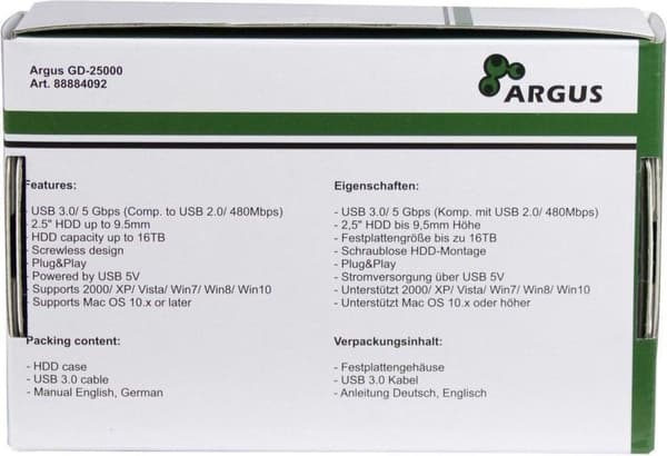 Inter-Tech HDD -kotelo 3,0" Argus GD-25000 läpinäkyvä