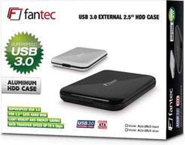 Fantec ALU-25U3 2,5'' Sølv Strømforsyning via USB