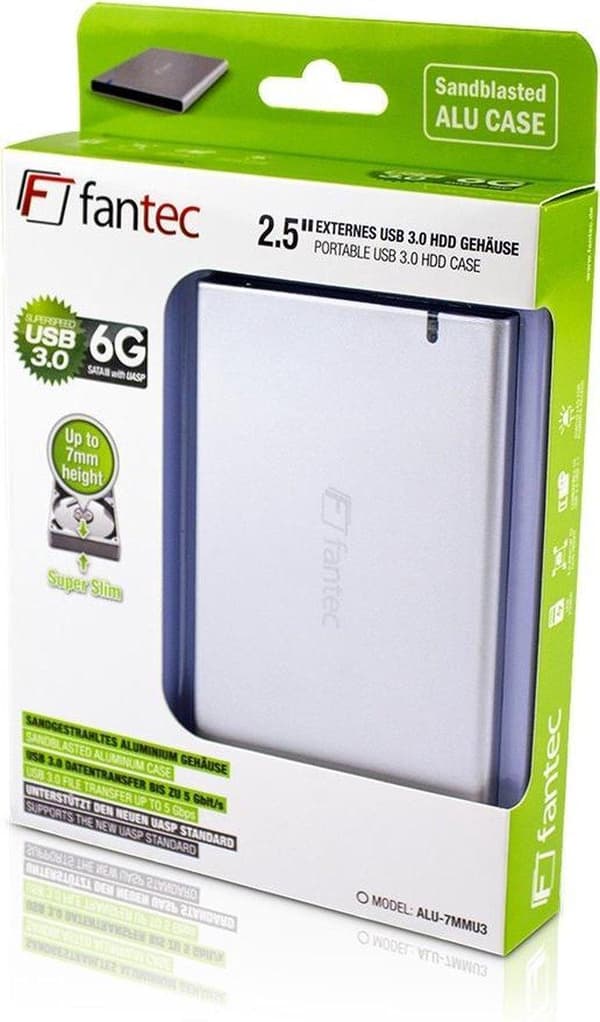 Fantec ALU7MMU3 2,5'' HDD/SSD kabinet Sølv
