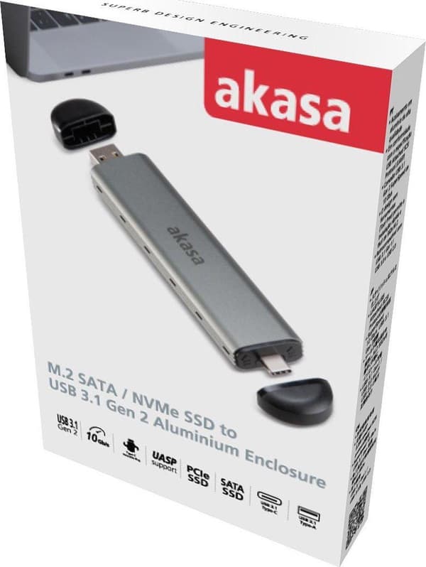M.2 SATA / NVMe SSD til USB 3.1 Gen 2 aluminium kabinet