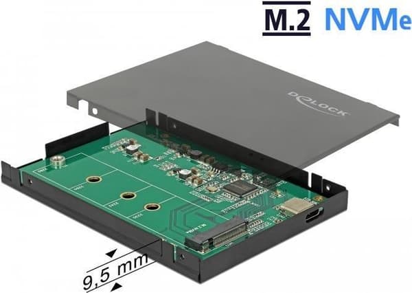 DeLOCK 2,5 eksternt kabinet til M.2 NVMe PCIe SSD - Lagerskab - SATA - USB 3.1 (Gen 2) - Sort (42609) Sort