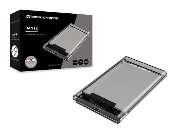 Conceptronic DANTE - Säilytyskotelo - 2,5" (6,4 cm) - SATA - USB 3.2 (Gen 1) - läpinäkyvä