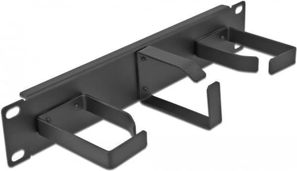 Delock - Kaapelinhallinta - 3 metallikoukulla (2 x vaaka, 1 x pystysuora) - kaappikiinnitys - musta - 1U - 25,4 cm (10") (66847)