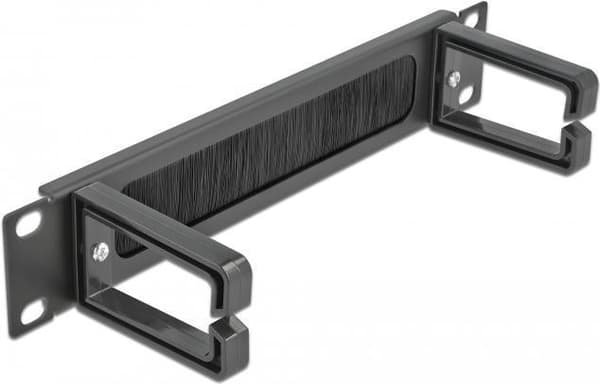 DeLOCK Cable Management børstestrimmel med 2 kroge - kabelstyringspanel med børste - sort - 1U - 25,4 cm (10")