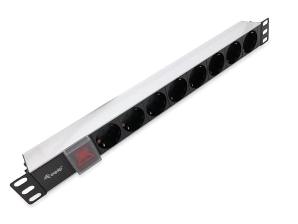 Udstyr fatningsliste 48,30 cm (19") (1HE) 8x Schukon. 1,8m Alu Sch (333293VERSION TRE) Sort, Sølv