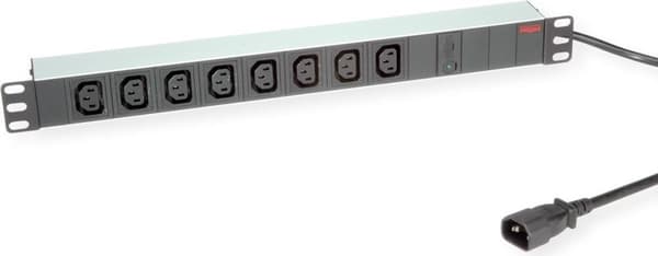 ROLINE 19\" strømskinne 8-vejs C13 + C14 stik, 10A, aluminium, 2,0 m (19.07.1629)
