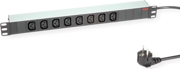ROLINE 19\" strømskinne 8-vejs C13 + sikkerhedsstik, aluminium, 2,0 m (19.07.1628)