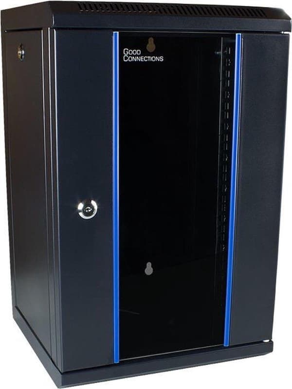 10" seinäkotelo, 9U, jet black (RAL9005), 312 x 300mm, täysin koottu, Good Connections® (GC-R0103)