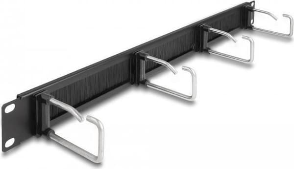 Delock - Kabelstyringspanel med børste - med 4 metalkroge - sort - 1U - 48,3 cm (19") (66920)