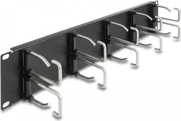 Delock - Asennuslevy telinekaapelien hallintaan - 10 metallikoukulla - musta - 2U - 48,3 cm (19") (66919)