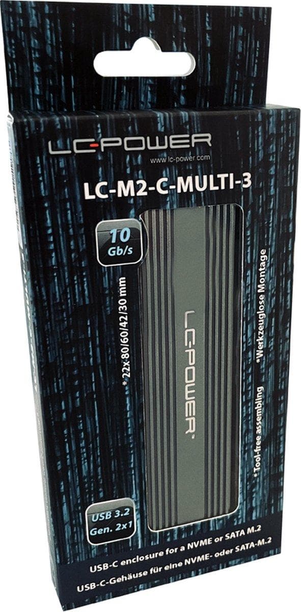 LC Power LC-M2-C-MULTI-3 - Lagerskab - M.2 - M.2-kort (PCIe NVMe & SATA) - USB 3.2 (Gen 2x1) - Antracit (LC-M2-C-MULTI-3)