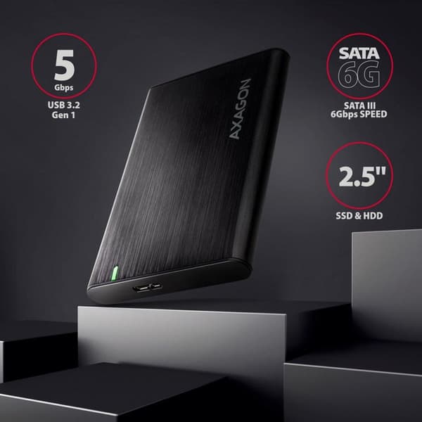Axagon EE25-A6M tallennusasemakotelo HDD/SSD-kotelo, musta 2,5" (EE25-A6M)