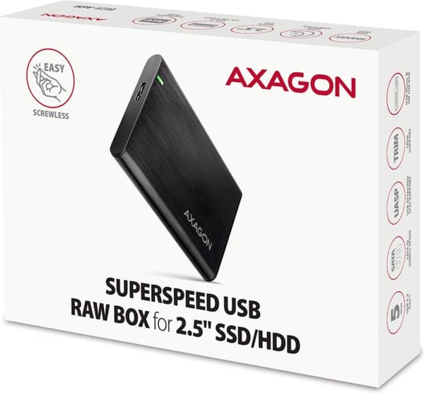 Axagon EE25-A6M tallennusasemakotelo HDD/SSD-kotelo, musta 2,5" (EE25-A6M)