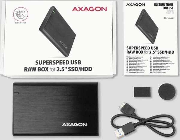 Axagon EE25-A6M tallennusasemakotelo HDD/SSD-kotelo, musta 2,5" (EE25-A6M)