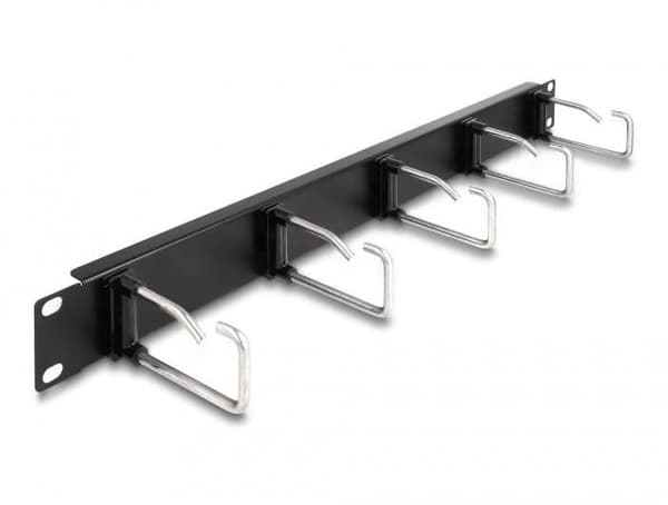 Delock - Asennuslevy telinekaapelien hallintaan - 5 metallikoukulla - musta - 1U - 48,3 cm (19") (66918)