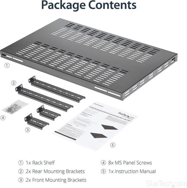 StarTech.com Server Rack Hylde - 1U - Justerbar monteringsdybde - Kraftig - Rack - Hylde - Sort - 1U - 48,3 cm (19") - til P/N: RK1233BKM, RK2433BKM,