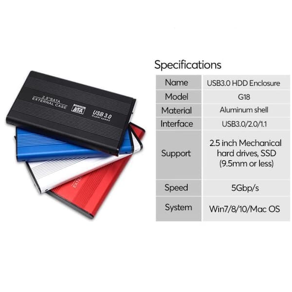 USB3.0-svart - G18 2,5 tums hårddiskhölje med hdd-hölje Extern Sata3 Caddy