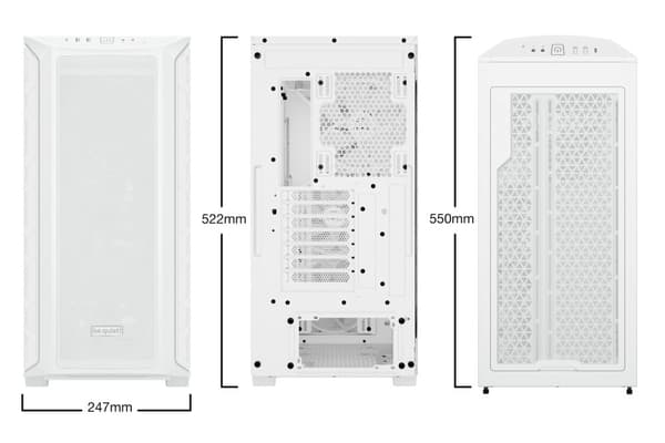 var tyst! SHADOW BASE 800 FX - Midi tower - E-ATX - sidopanel med fönster (härdat glas) - ingen strömförsörjning (ATX / PS/2) - vit - USB/Audio (BGW64