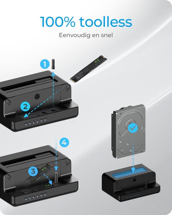 Telakointi ja CloneStation M.2 NVMe SSD:lle ja 2,5"/3,5" SATA SSD/HDD:lle, USB 3.2 Gen 2 Type-C®/Type-A, musta (IB-2914MSCL-C31)