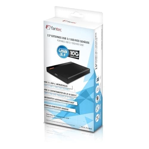 FANTEC PL-25U31 svart 2,5" SATA SSD-hölje USB-C USB 3.1 10G-teknik (2579)