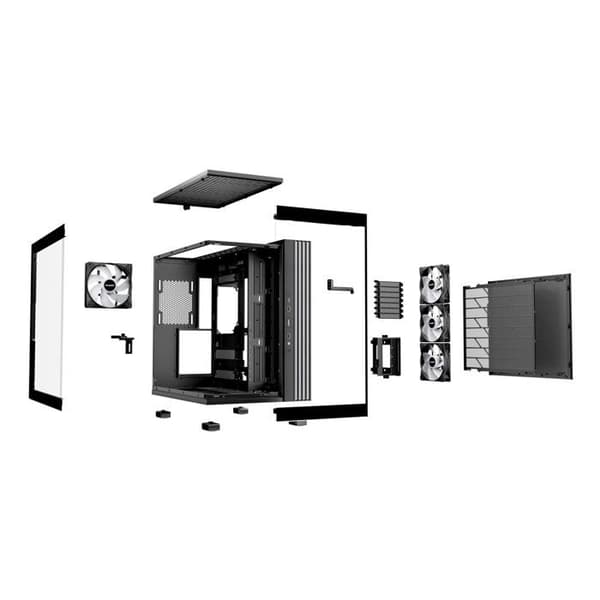 Modern design med RGB-belysning, glaspaneler, ATX-kompatibel, medium tornformat.