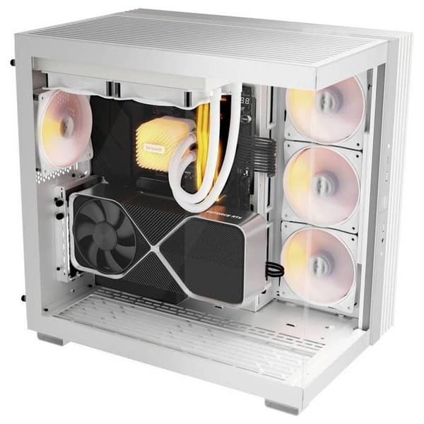 Mid-Tower ATX-fodral med glaspaneler, elegant design, anpassningsbar RGB-belysning.