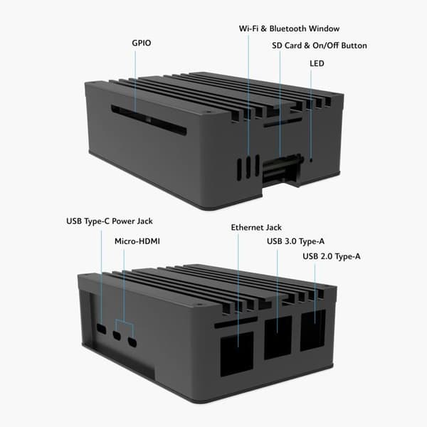 Aluminiumhölje - Raspberry Pi 5 - Robust skydd - Elegant design - Lättåtkomliga portar