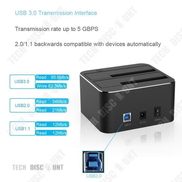 TD® Extern SATA-hårddisk dockningsstation USB-hölje dubbel kapacitet SSD-dockningsminneskort Bärbar PC Stationär