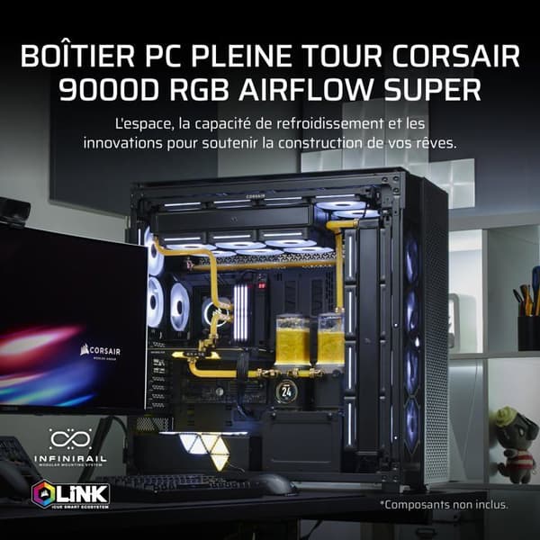 PC-chassi - CORSAIR - 9000D RGB Airflow - Super-Torn - Stöd för InfiniteRail-fläktar - Svart
