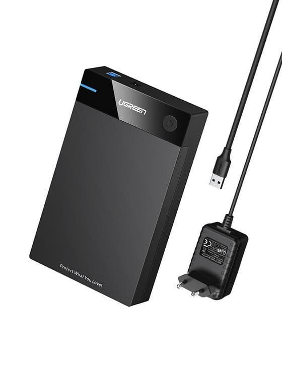 UGREEN - USB3.0-kiintolevykotelo 3,5 tuumaa - SATA I/II/III - Tuki UASP - Ruuviton muotoilu musta