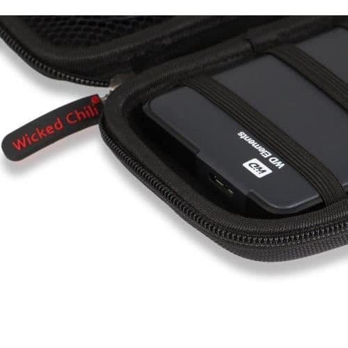 Wicked Chili Hard Case för extern hårddisk och SSD Stötsäker 2,5" Max. 12,7 x 8,2 x 4 cm med kabelfack