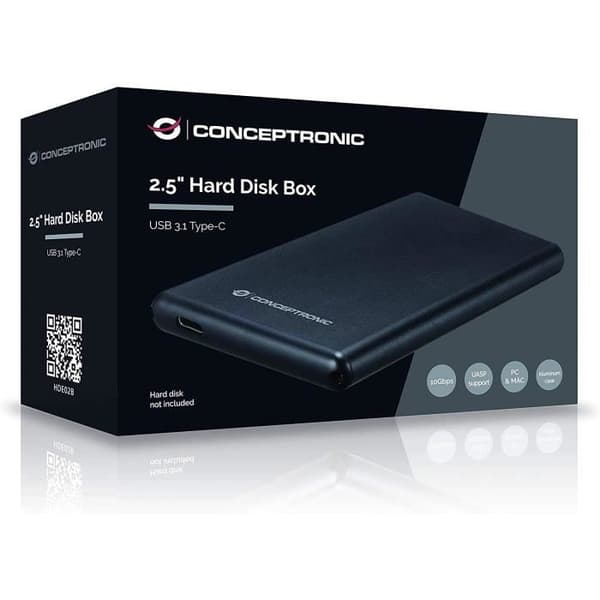 Hårddisklåda - CONCEPTRONIC - 2,5 USB 3.1 Typ-C - Svart - Kompatibel med 2,5 tum - USB 3.1